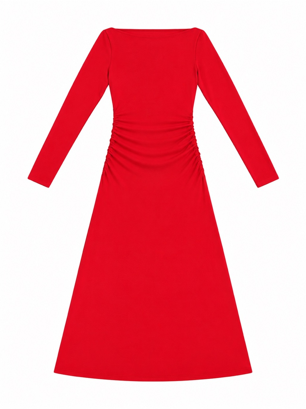 Hanes Red Long-Sleeve Ruched Maxi Dress - Picture 3 of 3